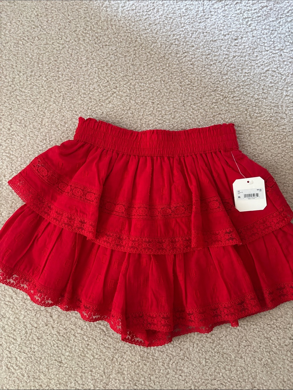 Altar'd State Red Tiered Lace Mini Skirt